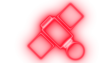 Colorful neon glow satellite icon representing global communication technology and digital network connectivity with abstract red backdrop illustration
