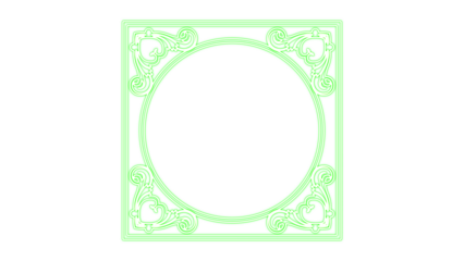 Colorful neon ornate decorative frame with elegant classical swirls, featuring a prominent central circular empty space, ideal for modern graphic design, isolated on transparent background.