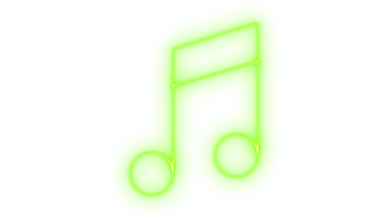 Vibrant glowing music eighth note digital icon graphic symbol for audio and sound applications, isolated on transparent background