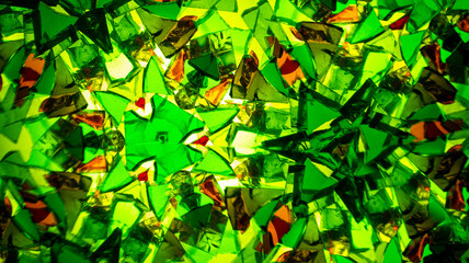 Macro photo of a natural kaleidoscope pattern captured with a camera, featuring vibrant green and...