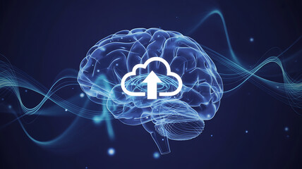 Digital brain cloud computing technology concept futuristic neural network data storage