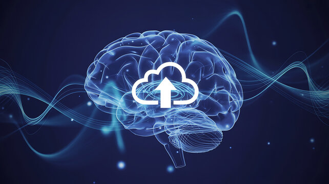 Digital brain cloud computing technology concept futuristic neural network data storage