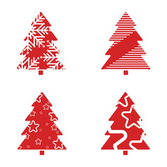 Set of two Festive red trees with stripes, stars, and snowflake patterns. Christmas Elements Concepts Vector Illustration Design