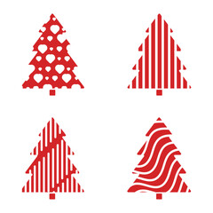 Set of two Minimalist red holiday trees decorated with elegant, modern motifs. Christmas Elements Concepts Vector Illustration Design