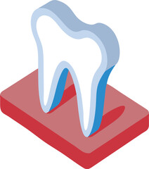 Isometric tooth illustration on red base isolated on transparent background