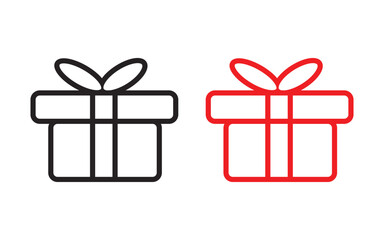 Two stylized gift boxes one in black outline and one in red outline isolated on white background