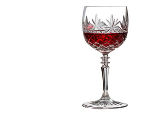 Elegant crystal wine glass filled with red wine isolated on transparent background