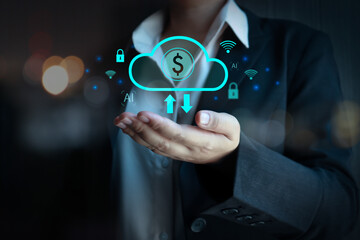 Virtual banking, online payment, fintech, e-financial, digital money, e-banking.