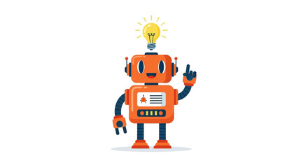Orange Robot with Lightbulb Idea Symbolizing Innovation and Artificial Intelligence