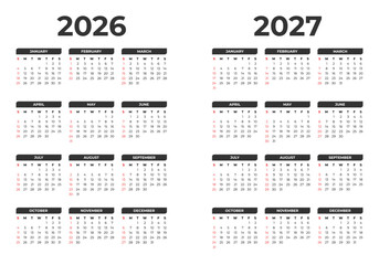 Calendar for 2026-2027, Happy New Year 2026