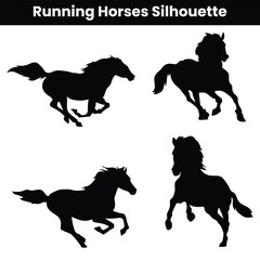 Running Horse Silhouettes Set Vector Design