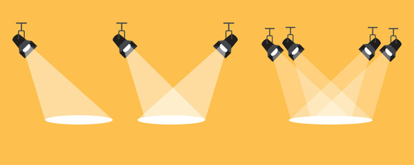 Spotlight Stage Lighting Vector Set: Single, Double, and Triple Light Beams