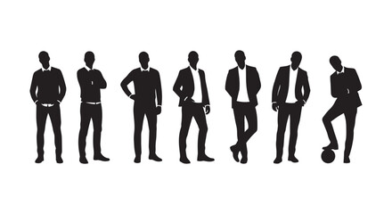 Corporate Business Men Suit Silhouettes Vector Set collection design illustrations standing poses with varied gestures