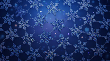 Abstract blue geometric snowflake pattern with deep winter frost and cold sparkle effect