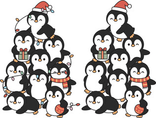 Cute Penguin Christmas Tree isolated on white background.