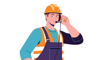 A Construction Worker Making a Phone Call While Wearing Protective Equipment and Smiling