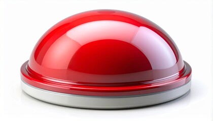 Close Up of Shiny Red Dome Push Button on a White Background Surface