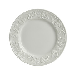 Ornate White Ceramic Plate - Elegant Tableware Isolated