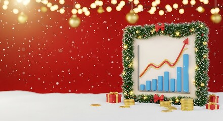 3D business graph in a festive holiday frame with decorations  