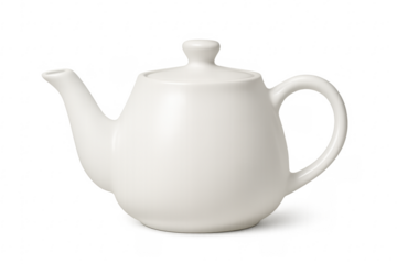 White ceramic teapot preparing hot tea beverage