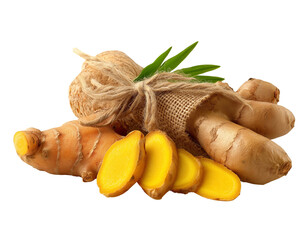  sliced ginger isolated on a white background, no shadow, transparent png with high resolution, cutout and vector