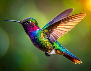Fototapeta premium _illustration shows a hummingbird with detailed wings and body markings in black 