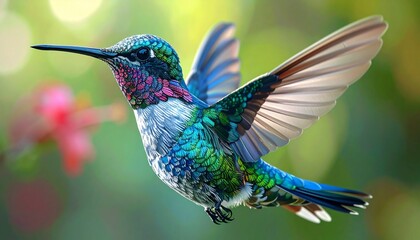 Fototapeta premium _illustration shows a hummingbird with detailed wings and body markings in black 