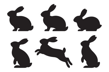 minimal rabbit silhouettes vector artwork six pose collection perfect for logos icons and pattern design