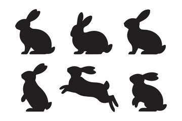 black rabbit silhouette vector bundle distinct poses sitting standing jumping versatile graphic set