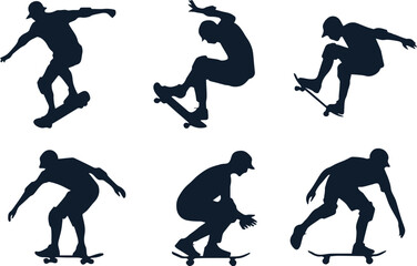black skateboard silhouettes in motion vector illustrations for sport action design ai eps jpeg png