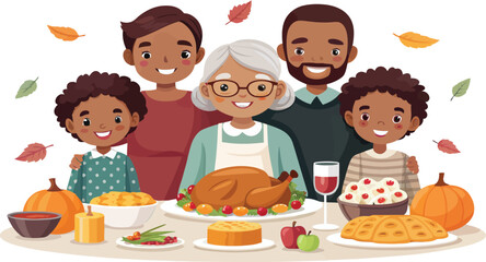 Festive thanksgiving dinner celebration with autumnal elements and decorative accents