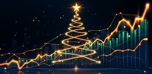 Business growth chart shaped like a Christmas tree with lights  