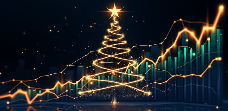 Business growth chart shaped like a Christmas tree with lights  