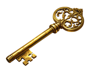 Vintage golden skeleton key transparent background png