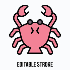 Fresh Seafood Crab Icon — Isolated Lineal Color Style Vector Icon