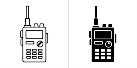 Two icons of a walkietalkie, one in outline and one in solid black © Designer Alamgir