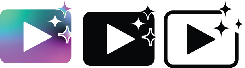 Artificial intelligence icon collection. AI generate video, audio, Transparent vector illustration PNG.  AI sparkle stars with square icon
