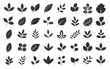 Fototapeta premium Set of Black Leaves Icons: Botanical Vector Design Elements