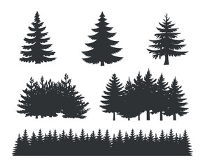 Obraz premium Coniferous Forest Silhouettes Collection, Vector Tree