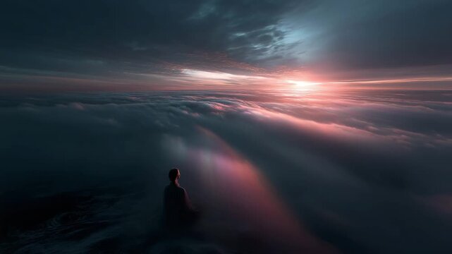 Embracing serenity in a breathtaking sunset above the clouds