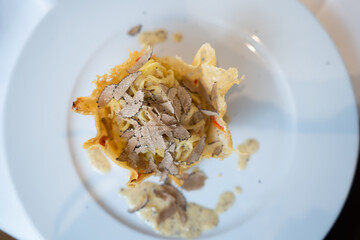 Parmesan Basket with Pasta and Truffle