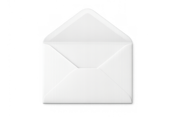 Open white mail envelope for correspondence. Message communication on transparent background. Email, contact, newsletter concept