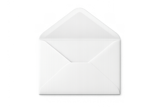 Open white mail envelope for correspondence. Message communication on transparent background. Email, contact, newsletter concept