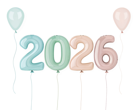 2026 Balloon Numbers Pastel, Cute New Year Party