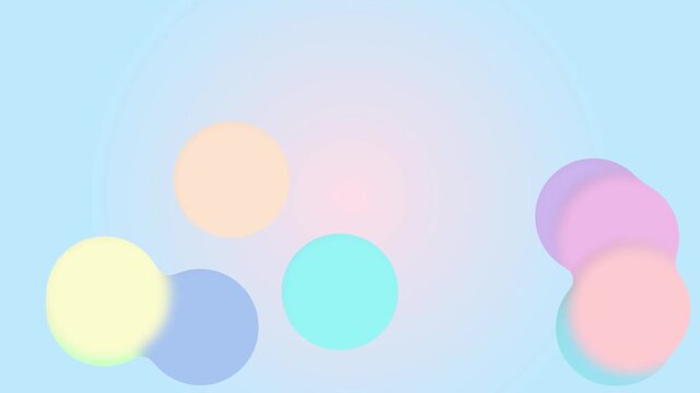 Colorful pastel color merging Bouncing Balls bubbles with aesthetic blue background animated 4k loop circle shapes cartoon round spheres wondering around 2d minimal Floating orbs backdrop