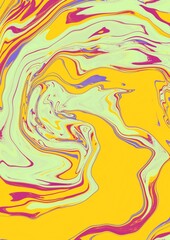 Vibrant abstract swirl pattern with bold yellow, green, purple, and red tones. Energetic, fluid design ideal for modern art projects, branding, and creative backgrounds.