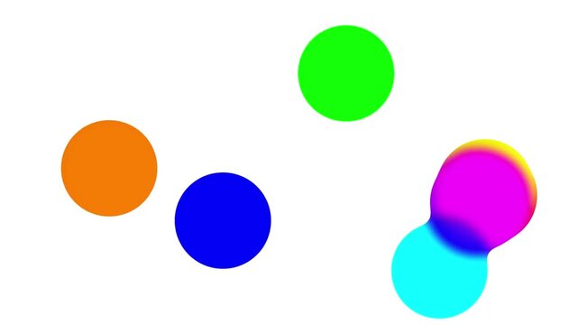 Colorful merging blobs vintage Bouncing Balls bubbles with moving white background animated 4k loop rainbow color circle shapes cartoon round spheres wondering around 2d minimal Floating orbs backdrop