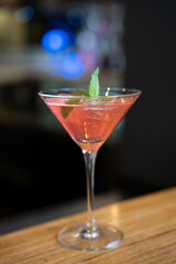 Pink Cocktail in Martini Glass with Mint