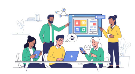 Collaborative Team Analyzing App Interface Design Process Discussing Digital Project Successful