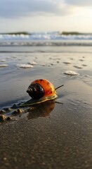 Snails Journey - A Close-Up on the Beach at Sunset.